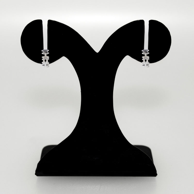 Foil Grid Silver Huggie Earrings