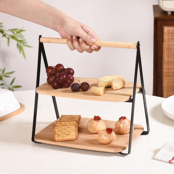 Foldable 2 Tier Wooden Storage Rack