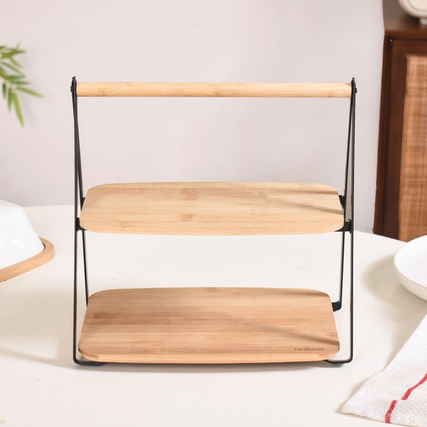 Foldable 2 Tier Wooden Storage Rack