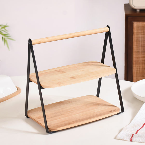 Foldable 2 Tier Wooden Storage Rack