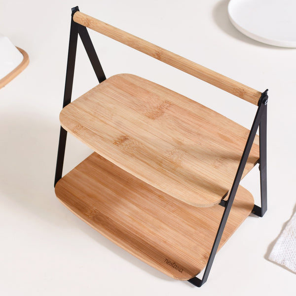 Foldable 2 Tier Wooden Storage Rack