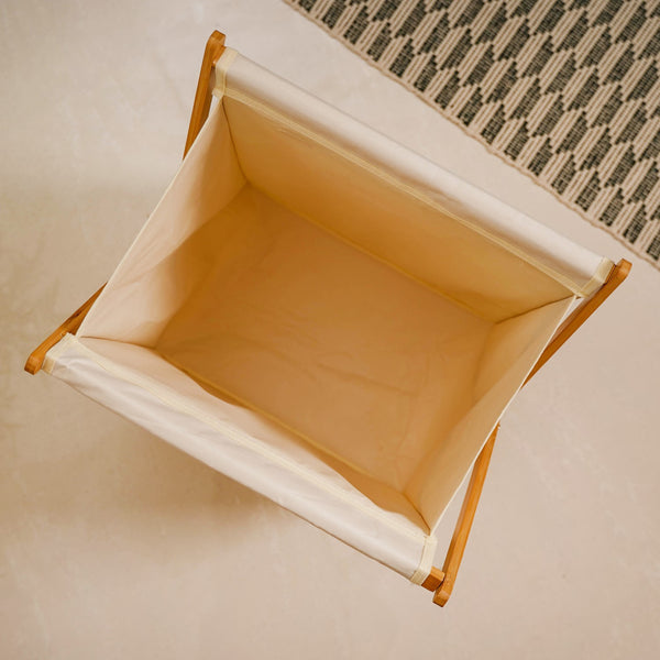 Foldable Bamboo Laundry Basket Off White