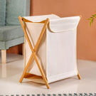 Foldable Bamboo Laundry Basket Off White