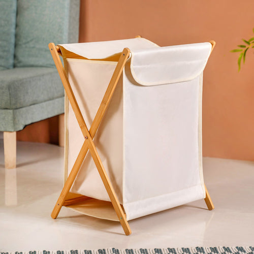 Foldable Bamboo Laundry Basket Beige