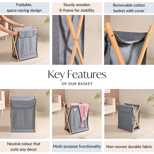 Foldable Cloth Laundry Basket Grey