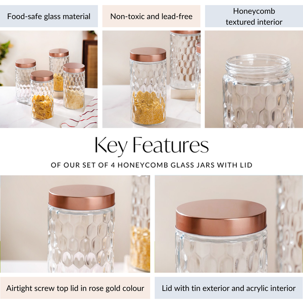 Honeycomb Glass Jar With Lid Set Of 4 1900ml