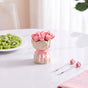 Pink Rose Fruit Fork With Ceramic Vase Set Of 13