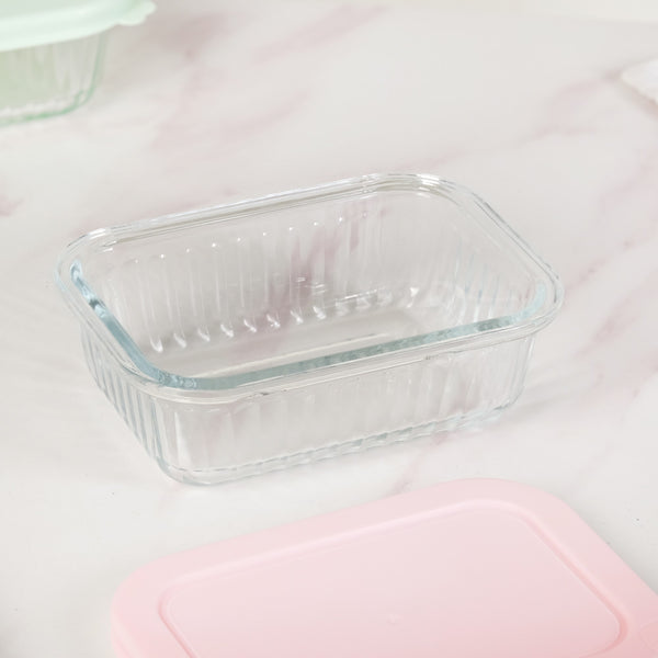 Set Of 3 Ribbed Glass Food Container With Lid