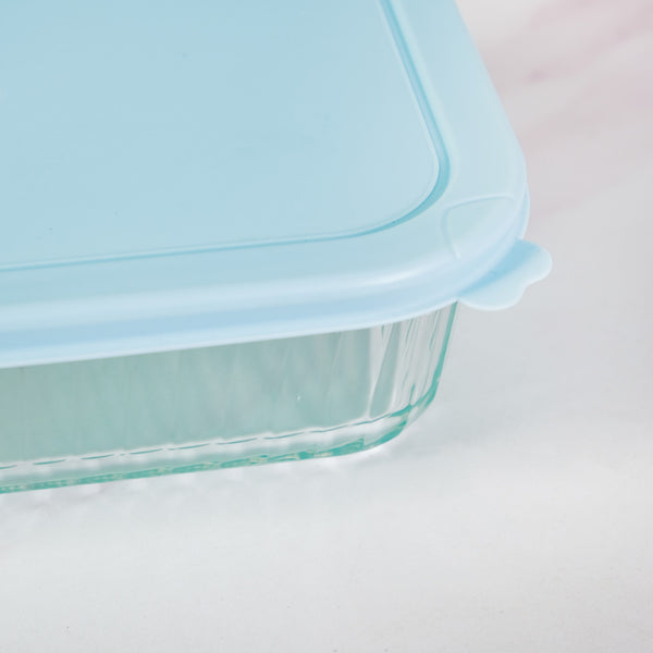 Set Of 3 Ribbed Glass Food Container With Lid