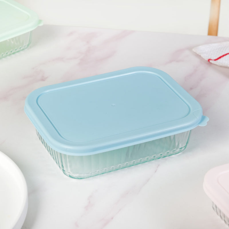 Set Of 3 Ribbed Glass Food Container With Lid