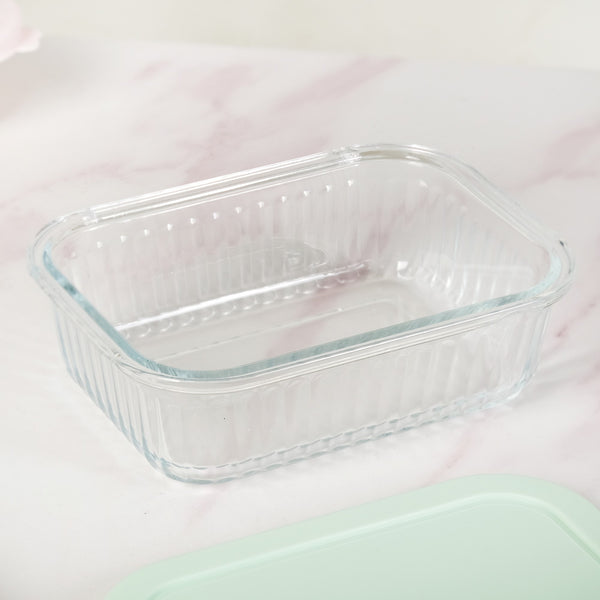 Set Of 3 Ribbed Glass Food Container With Lid