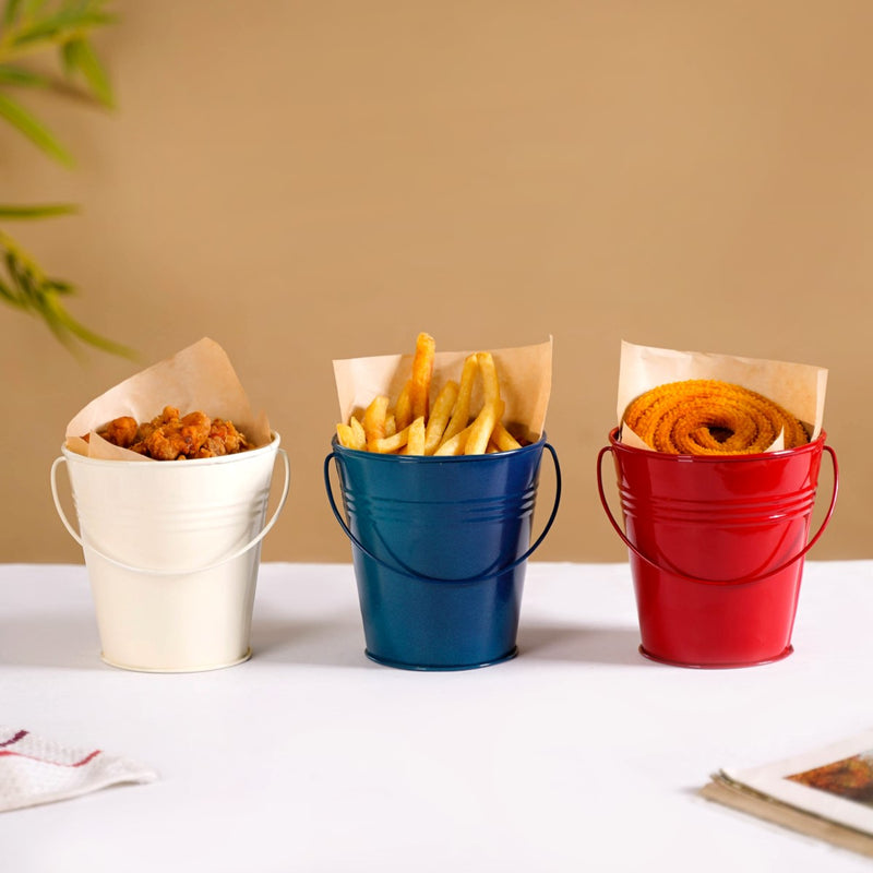 Colourful Metal Bucket Set Of 3- Colourful Metal Buckets, Set of 3 Buckets, Decorative Metal Buckets, Vibrant Bucket Set