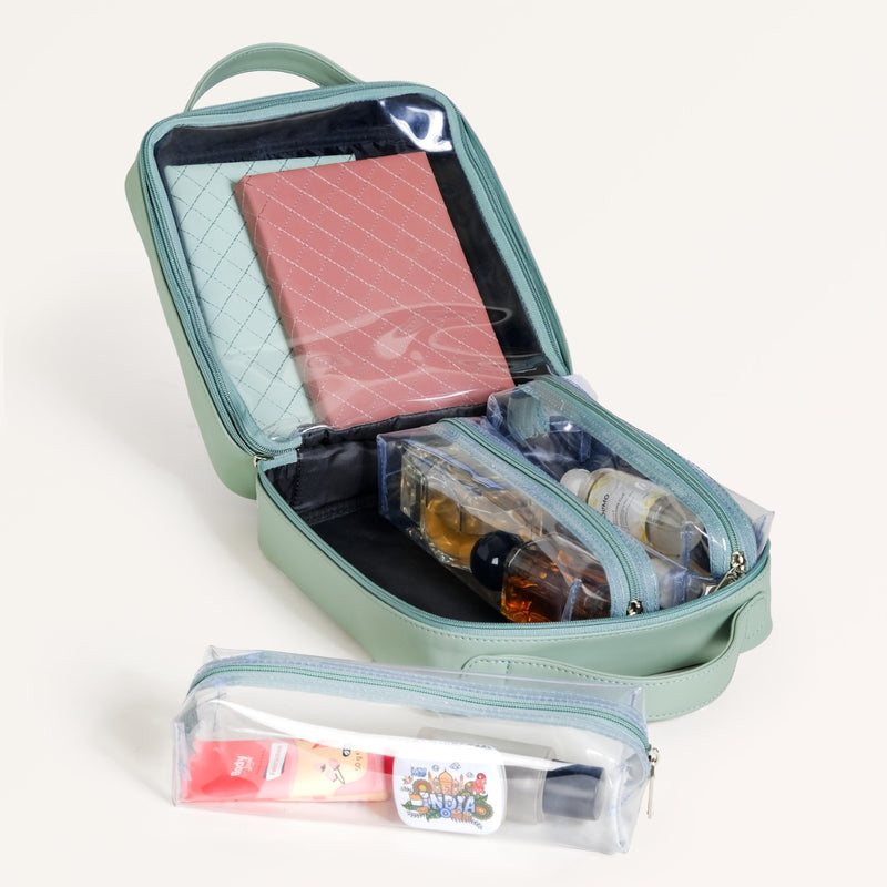 Mint Green Quilted Travel Organiser Set Of 4