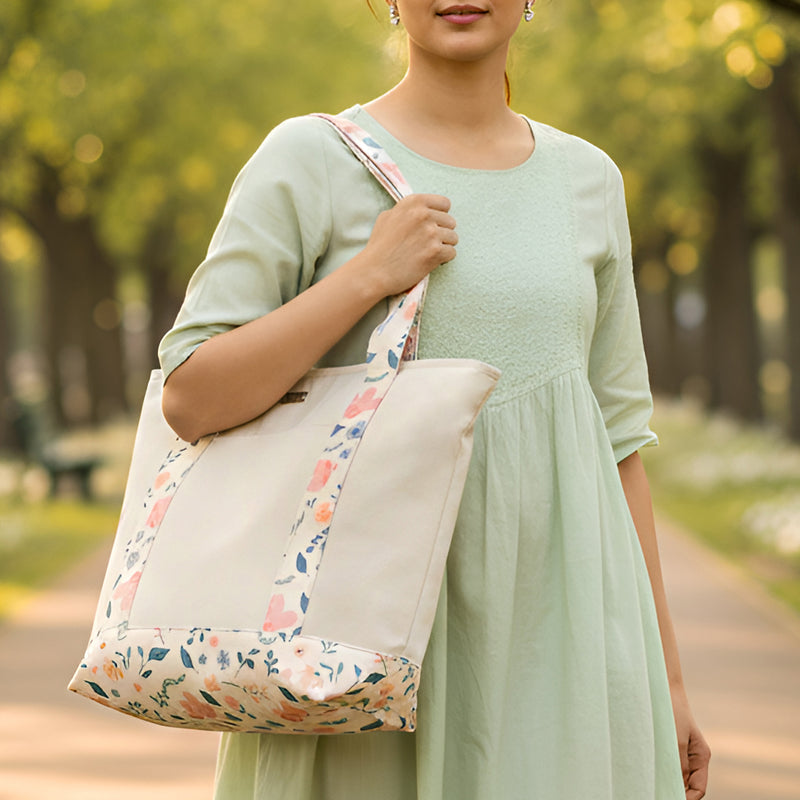 Summer Meadow Large Canvas Zipper Tote Bag