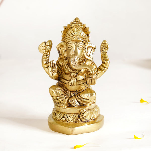 Ganesh Laxmi Pure Brass Statue Set Of 2 11cm