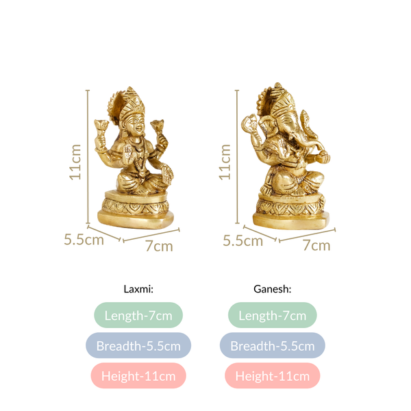 Ganesh Laxmi Pure Brass Statue Set Of 2 11cm