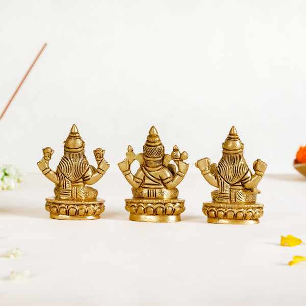 Ganesh Laxmi Saraswati Brass Puja Idol Set Of 3 7cm