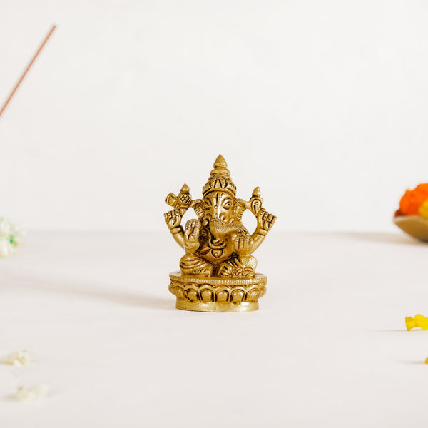 Ganesh Laxmi Saraswati Brass Puja Idol Set Of 3 7cm