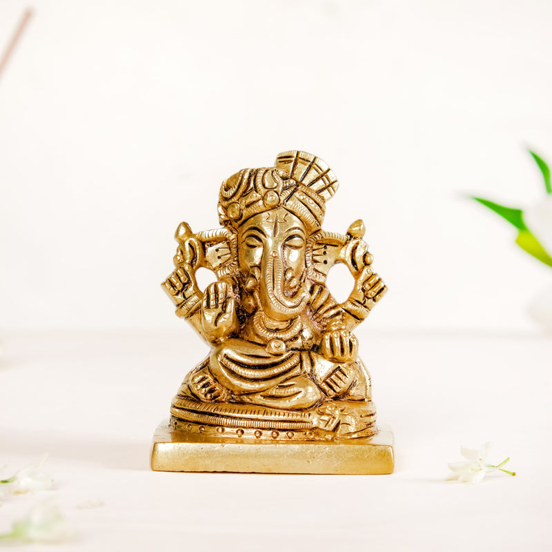 Ganpati Brass Idol 8cm - Ganpati Brass Idol, Ganpati Statue, Brass Ganesh Idol, Decorative Ganpati Figure, Sacred Brass Idol