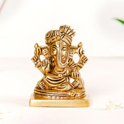 Ganpati Brass Idol 8cm - Ganpati Brass Idol, Ganpati Statue, Brass Ganesh Idol, Decorative Ganpati Figure, Sacred Brass Idol