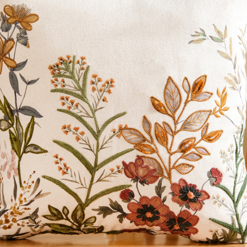 Garden Bloom Embroidered Cushion Cover