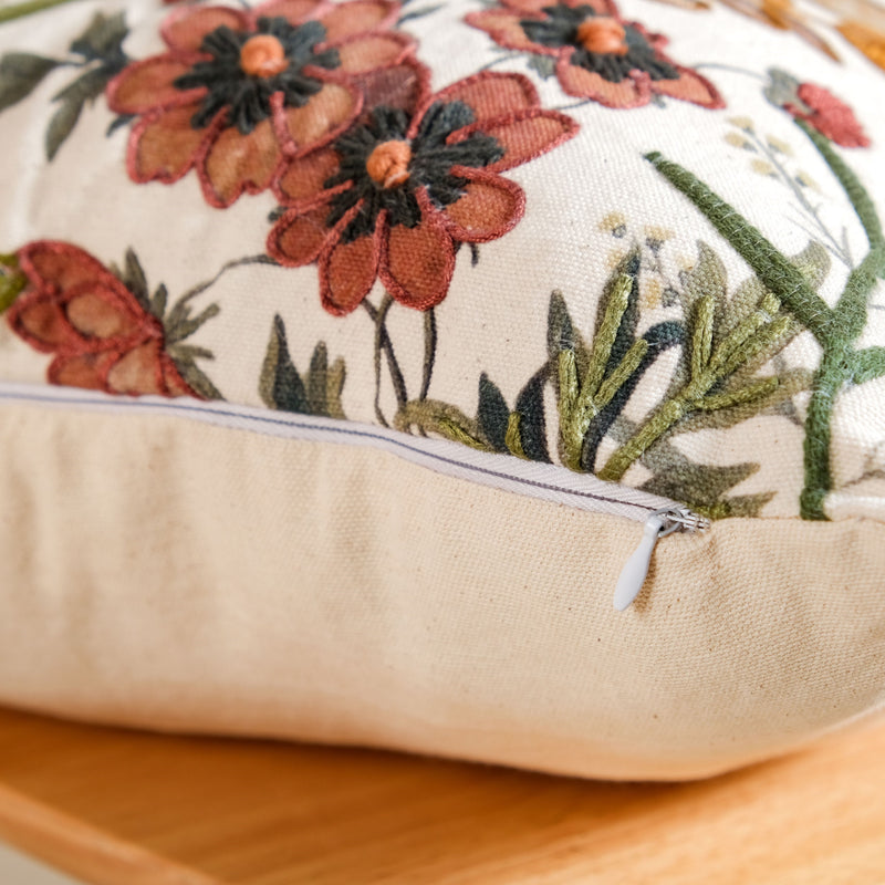Garden Bloom Embroidered Cushion Cover
