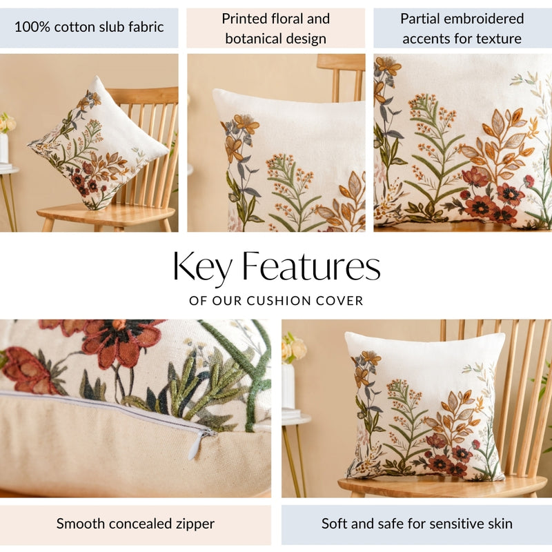 Garden Bloom Embroidered Cushion Cover