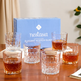 Geometric Embossed Scotch Glass Large Set Of 6 350ml