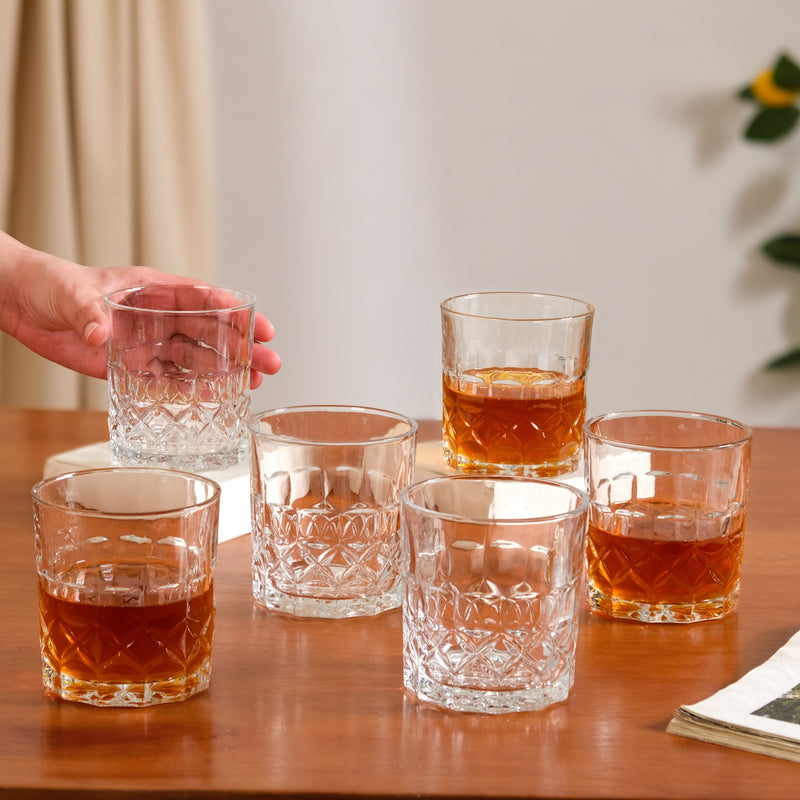 Geometric Embossed Scotch Glass Large Set Of 6 350ml