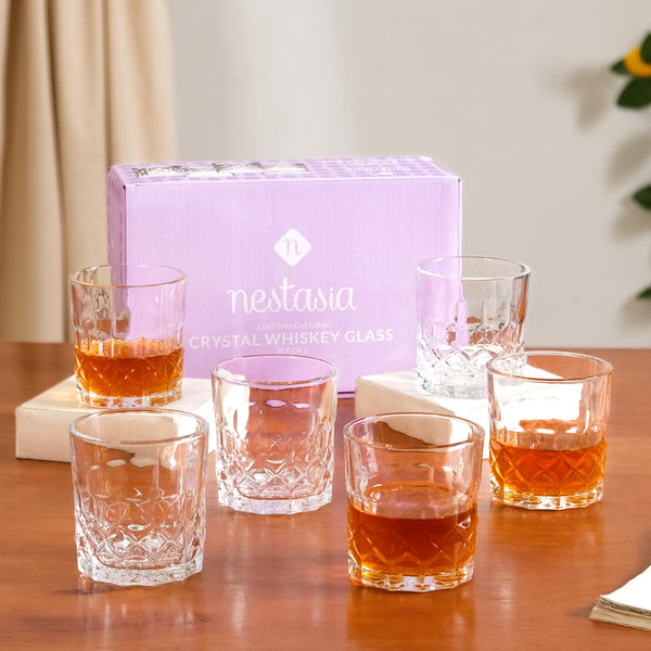 Geometric Embossed Whiskey Glass Set Of 6 240ml