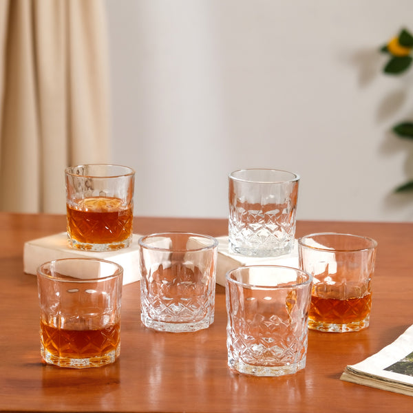 Geometric Embossed Whiskey Glass Set Of 6 230ml Online - Premium ...