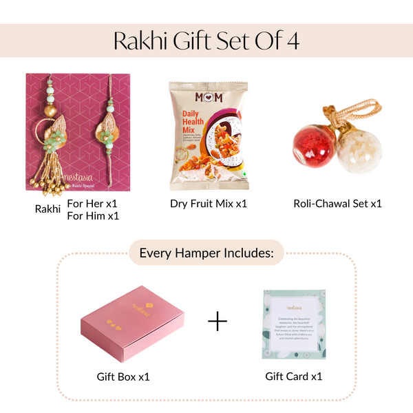 Set Of 4 Floral Love Rakhi Lumba For Bhaiya Bhabhi With Box And Card
