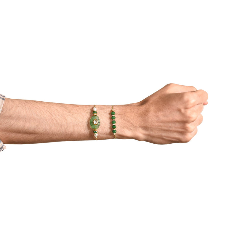 Green Flora Rakhi Set Of 4 With Box And Card