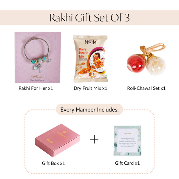 Lock And Key Charm Bracelet Rakhi Gift Set Of 3 With Box And Card