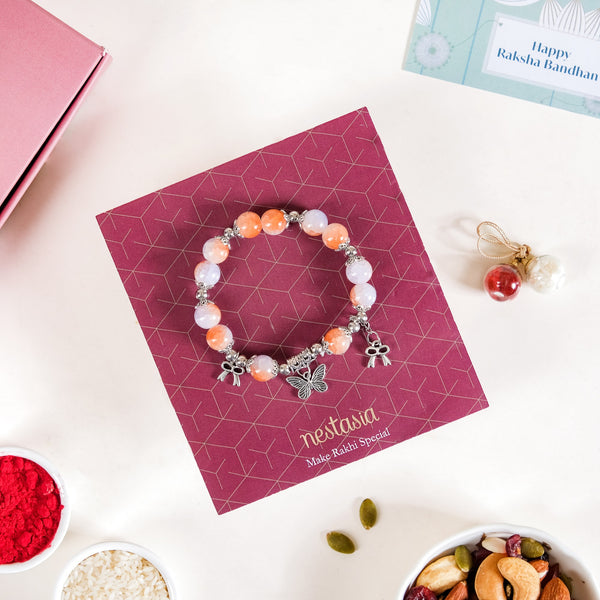 Colourful Pearls Bracelet Rakhi Hamper Set Of 3 With Card And Box