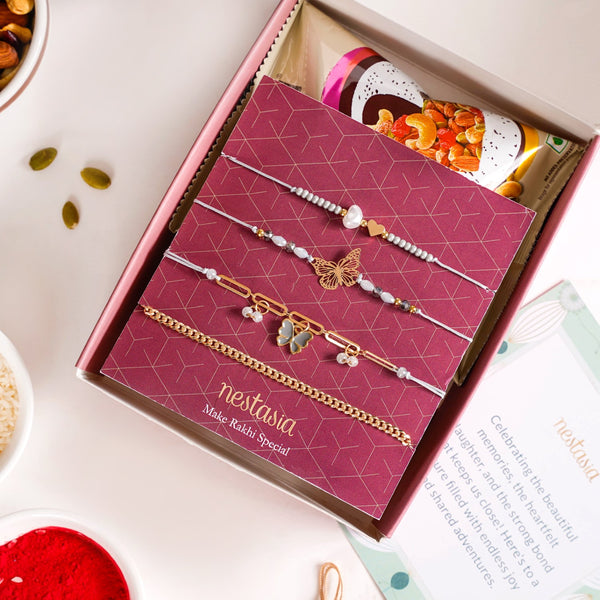 Butterfly Gold Chain Rakhi Gift Set Of 6 With Box And Card