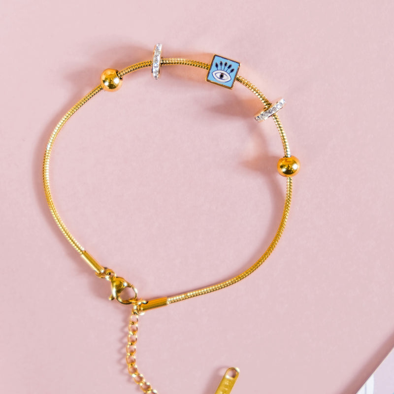 Evil Eye Golden Chain Bracelet Rakhi Hamper Set Of 3 With Gift Box And Card