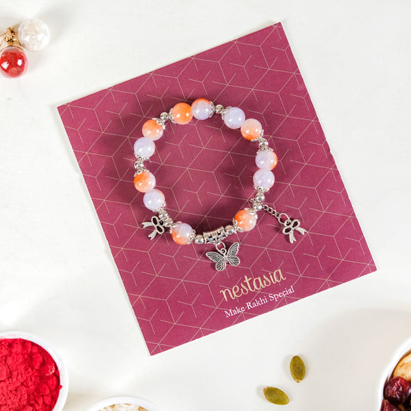 Colourful Pearls Bracelet Rakhi Hamper Set Of 3 With Card And Box