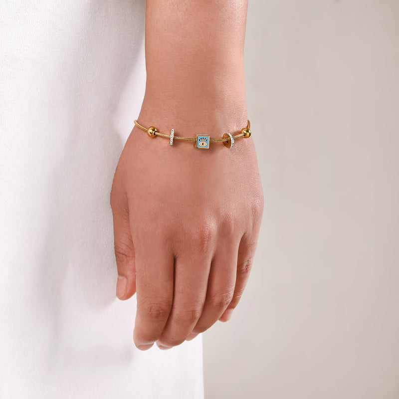 Evil Eye Golden Chain Bracelet Rakhi Hamper Set Of 3 With Gift Box And Card