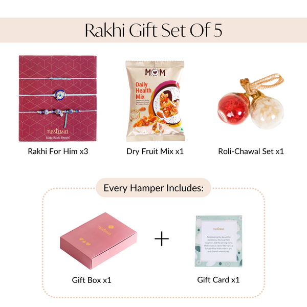 Evil Eye Rakhi Gift Set Of 5 With Box And Card