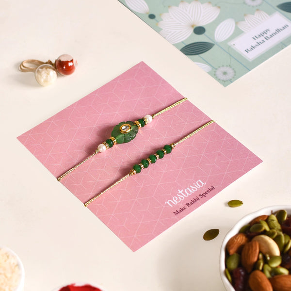 Green Flora Rakhi Set Of 4 With Box And Card