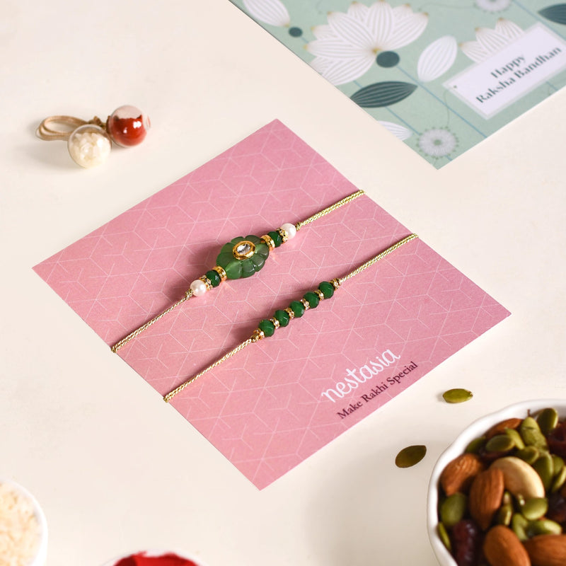 Green Flora Rakhi Set Of 4 With Box And Card