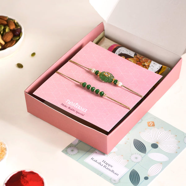 Green Flora Rakhi Set Of 4 With Box And Card