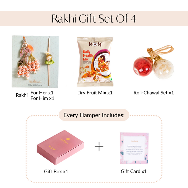 Pearly Peach Rakhi Lumba Hamper Set Of 4 With Gift Box