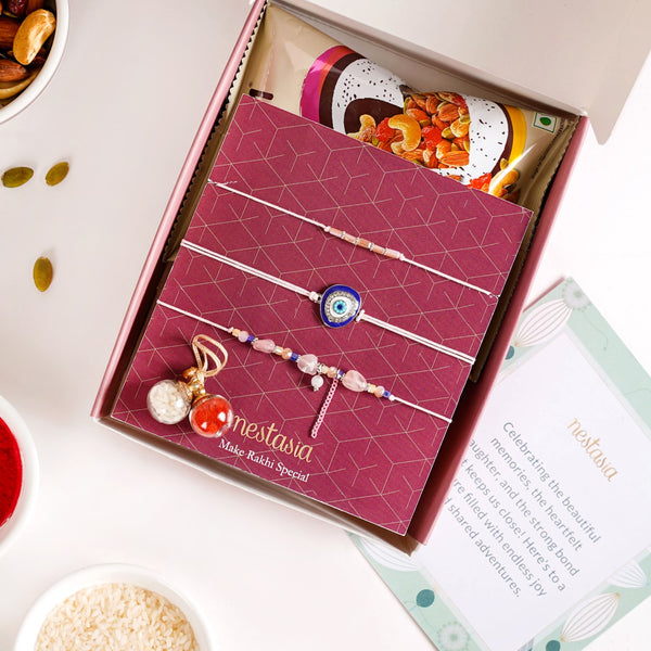 Divine Protection Rakhi Hamper Set Of 5 With Card And Gift Box