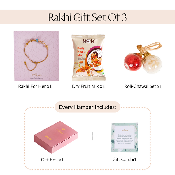 Evil Eye Golden Chain Bracelet Rakhi Hamper Set Of 3 With Gift Box And Card
