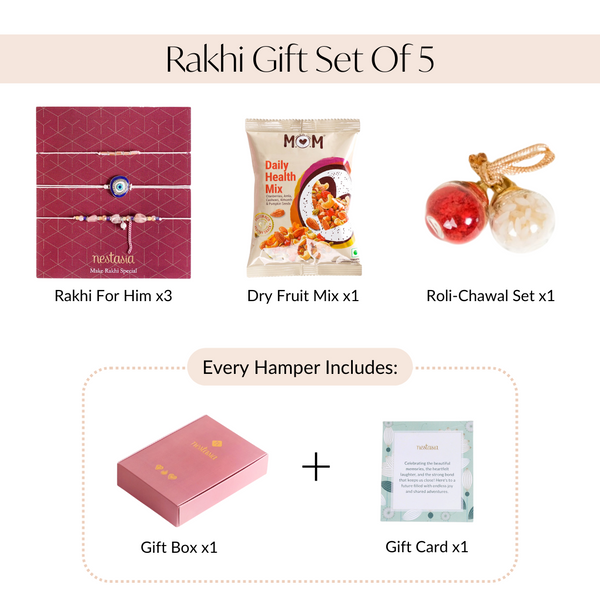 Divine Protection Rakhi Hamper Set Of 5 With Card And Gift Box