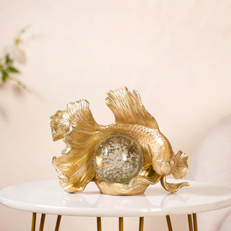 Gilded Resin Betta Fish Sculpture With Crystal Ball