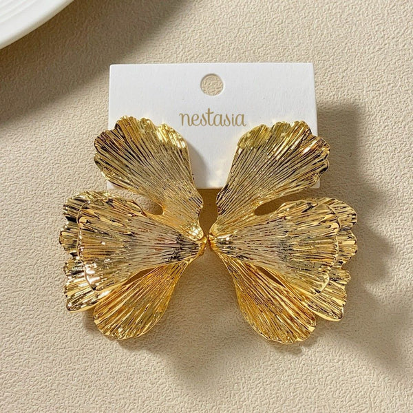 Folded Ginkgo Leaf Statement Earrings Gold