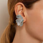 Folded Ginkgo Leaf Statement Earrings Silver